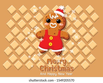 Christmas gingerbread man cookie. Celebration event for Birthday,Merry Christmas and Newyear. Vector illustration for cookies on a colorful background