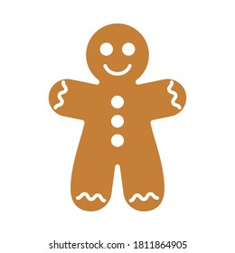 Galleta de galleta de pan de jengibre de Navidad. Hombre de pan jengibre con decoración de glicinas blancas. Ilustración de dibujos animados en estilo plano. Icono vectorial de Navidad y Año Nuevo. Símbolo de navidad