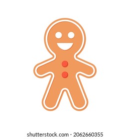 Christmas gingerbread man cookie. Gingerbread man holiday biscuit or cookie flat color vector icon for food apps and websites