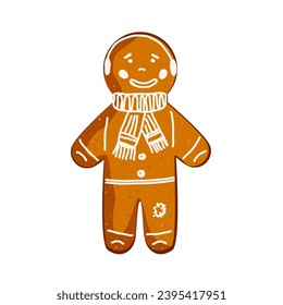 Christmas gingerbread man cookie isolated on white background, vector illustration