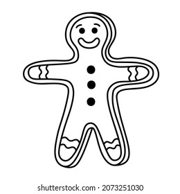 Christmas gingerbread man cookie in linear style