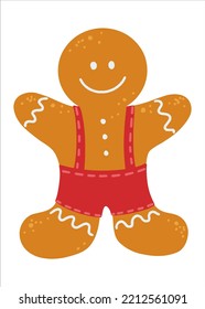 Christmas gingerbread man. Cookies decorated with sugar icing. Traditional holiday design. New Year's cookies.