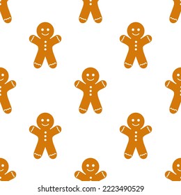 Christmas gingerbread man cookies seamless pattern. Vector illustration.