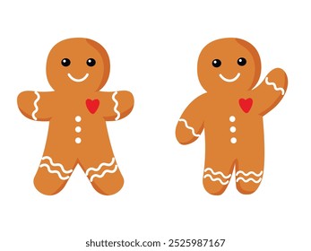 Christmas gingerbread man in different pose in cartoon style. Vector illustration