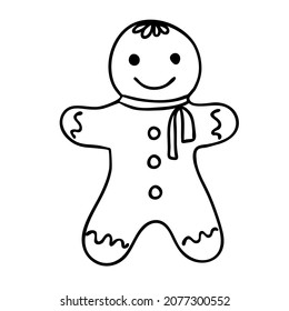 Christmas Gingerbread man Doodle Vector. Hand-drawn Gingerbread Man traditional Christmas.