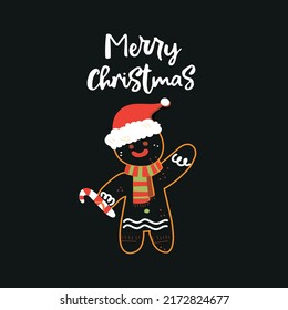 Christmas gingerbread man embroidery graphic art illustration