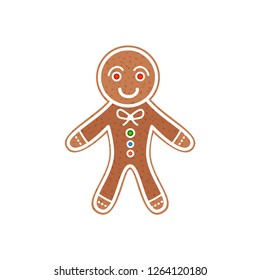 Christmas gingerbread Man flat icon. Vector illustration isolated on white background. Xmas decoration in cartoon style. Traditional christmas element of holiday