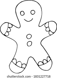 Christmas gingerbread man, hand drawn vector illustration