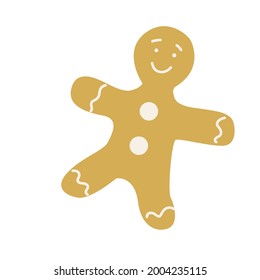 Christmas gingerbread man. Hand drawn vector illustration. Great for Xmas, New year design, greeting cards. Cute biscuit.