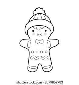 Christmas gingerbread man  Holiday decoration  treat  cookies  Outline illustration  Vector isolated emblem for logo  coloring book  tattoo  print  Cartoon character 