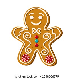 Christmas gingerbread man. Homemade cookies. Vector illustration.