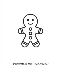 Christmas gingerbread man icon.   Merry Christmas, Happy new year. Icon in line. Vector isolated illustration on white background.