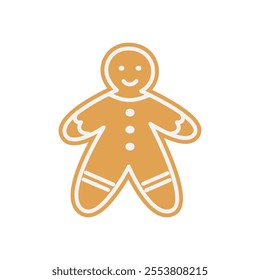 Christmas gingerbread man illustration. Traditional xmas cookies, biscuits. Homemade sweets for winter festive holidays. Children's treat. Vector drawing isolated on white.