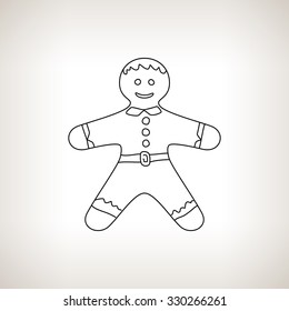 Christmas Gingerbread Man on a Light Background , Christmas Decoration, Line Style , Black and White  Vector Illustration