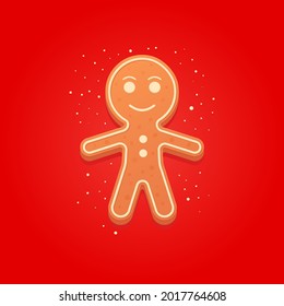 Hombre de pan de jengibre de Navidad con fondo rojo. Galleta dulce de Año Nuevo.