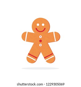 Christmas gingerbread man on white background in flat style. Vector holiday design
