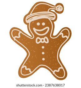 Christmas Gingerbread Man Santa Hat Cartoon Illustration Vector