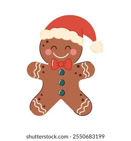 Christmas gingerbread man in santa hat isolated on white background. Christmas Gingerbread cookie. Christmas decoration