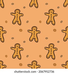 Christmas gingerbread man. seamless pattern with cookies. christmas background