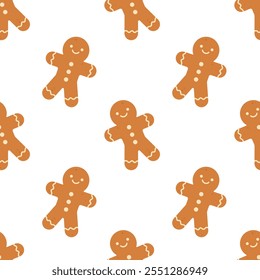 Christmas Gingerbread man seamless pattern. Christmas print for fabric and wrapping paper. Flat vector illustration