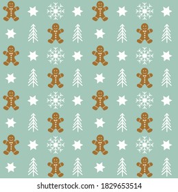 Christmas gingerbread man and snowflakes pattern