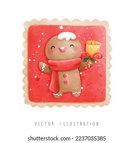 Christmas gingerbread man stamp, Christmas vector illustration