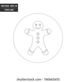 Christmas - Gingerbread man thin line flat icon. Vector Illustration.