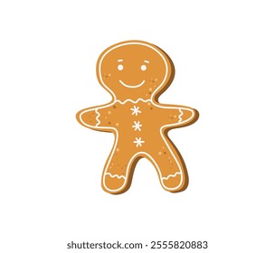 Christmas gingerbread. Gingerbread man. Traditional pastries with icing design. Homemade cookies, winter holiday dessert.