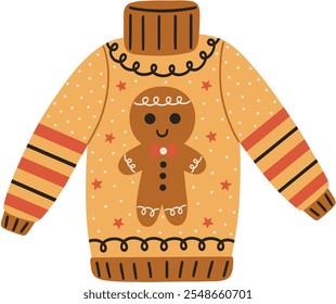 Christmas Gingerbread Man Ugly Sweater Vector Illustration