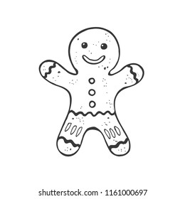 Christmas gingerbread man vector illustration isolated on white background. Hand drawn Christmas symbol. Doodle style.