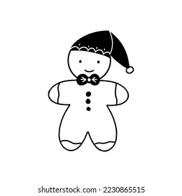 Christmas gingerbread man, vector illustration black silhouette on white background for sticker, print, poster, postcard