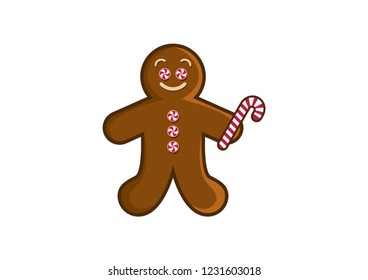 Christmas gingerbread man vector. Gingerbread isolated on a white background. Gingerbread man with candy stick vector icon