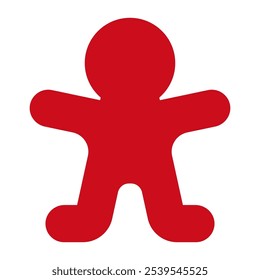 Christmas gingerbread man vector red icon isolated on a white background.