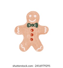 Christmas gingerbread man for the winter holidays hand draw isolated on white background.