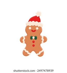 Christmas gingerbread man. Xmas festive traditional cookies with icing. Homemade biscuit. Flat vector illustration isolated on white background