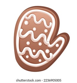 Christmas gingerbread mitten. New Year's sweets. Sweet Christmas Traditional Cookie. Vector illustration of winter food. Eps10 vector collection. Happy holidays flat style. Nice decorated biscuits.