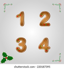 Christmas gingerbread numbers from 1 to 4
