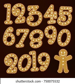 Christmas Gingerbread numbers. Vector Illustration.