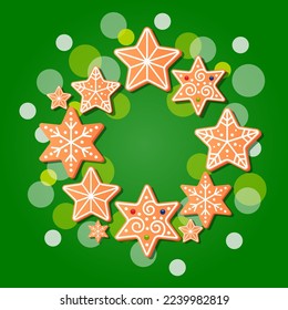 Christmas gingerbread on a colored background. New Year and Christmas, pattern, illustration.