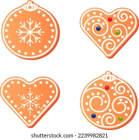 Christmas gingerbread on a colored background. New Year and Christmas, pattern, illustration.