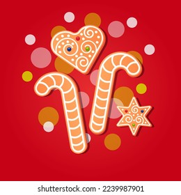 Christmas gingerbread on a colored background. New Year and Christmas, pattern, illustration.
