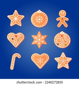 Christmas gingerbread on a colored background. New Year and Christmas logo, illustration.