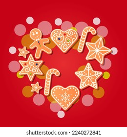 Christmas gingerbread on a colored background. New Year and Christmas logo, illustration.