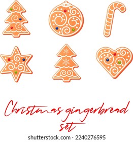 Christmas gingerbread on a colored background. New Year and Christmas logo, iсons, illustration.