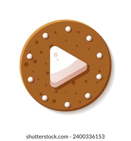Christmas gingerbread play button with glaze. Vector illustration