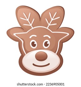 Christmas gingerbread reindeer. New Year's sweets. Sweet Christmas Traditional Cookie. Vector illustration of winter food. Eps10 vector collection. Happy holidays flat style. Nice decorated biscuits.