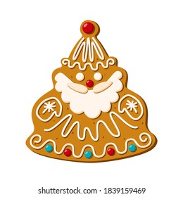 Christmas gingerbread Santa Claus. Homemade sweet cookie. Vector