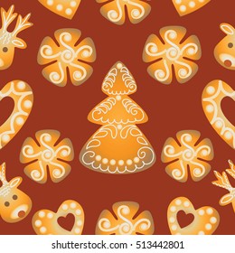 Christmas  Gingerbread. Seamless pattern. Design for textile, wrapping paper.