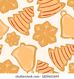 Christmas gingerbread seamless pattern. Ginger cookies vector illustration. Cute Xmas background for wallpaper, gift paper, pattern fills, textile, greetings cards