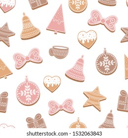 Christmas gingerbread seamless pattern in pastel colors